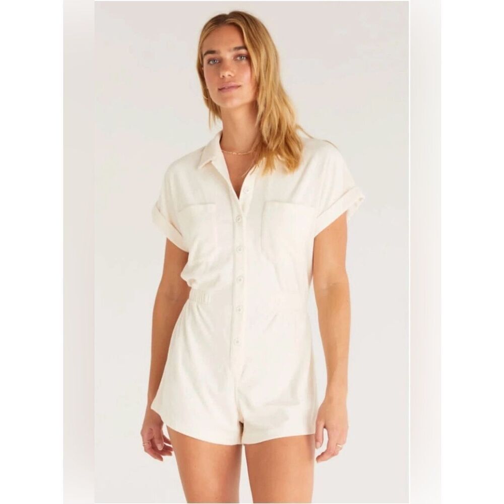 Z SUPPLY Coyote Terry Romper Sz L I lvory